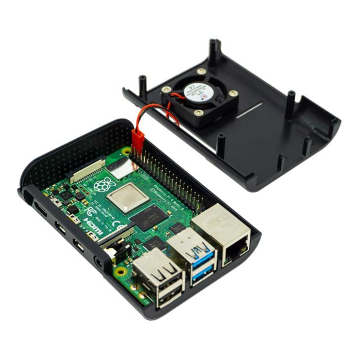 Pi4 ABS Gehäuse Schwarz mit Lüfter 17014