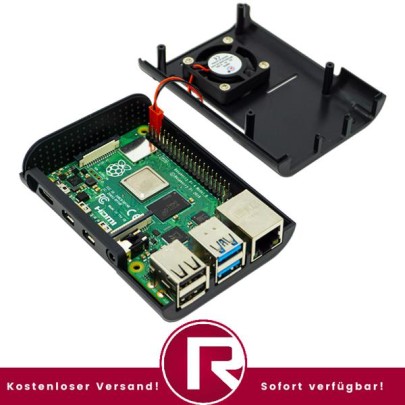 Pi4 ABS Gehäuse Schwarz mit Lüfter 17014