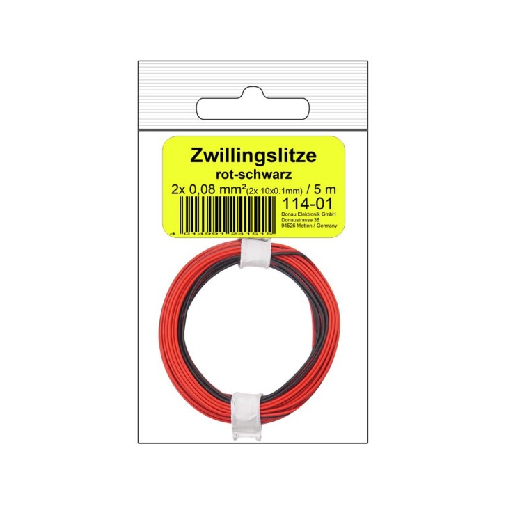 Zwillingslitze 0,08 mm² / 5 m rot-schwarz in SB Beutel