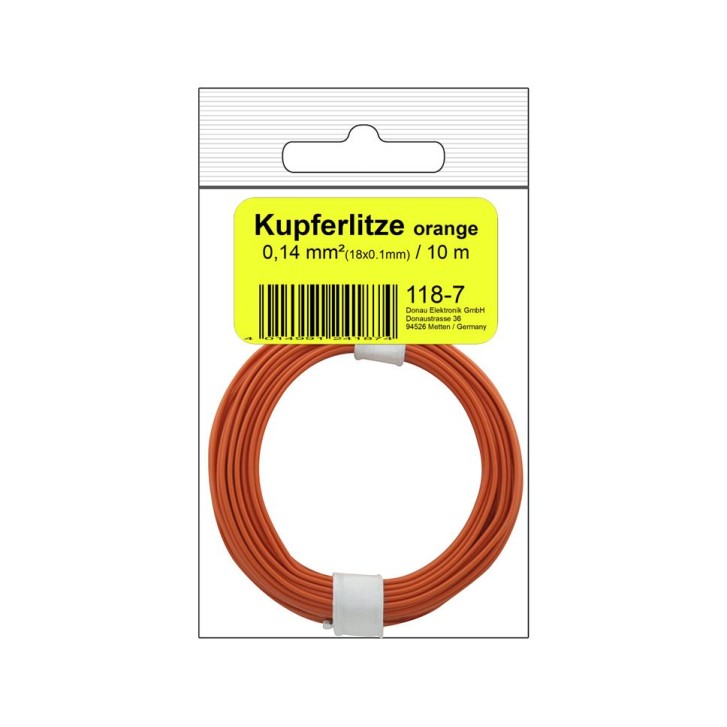 Kupferschalt Litze  0,14 mm² / 10 m / orange in SB Beutel