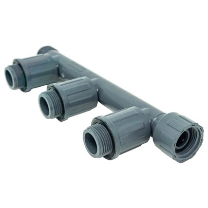 Rain Bird Verteilerstück PVC 1" Überwurfmutter IG x Außengewinde 10bar Grau Typ RB1301-310 3-Gruppe