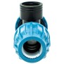 Jason T-Stück 90° PP 32 mm x 1" x 32 mm Klemm x Innengewinde x Klemm 16bar Schwarz/Blau DVGW/KIWA/WRAS/SVGW