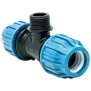 Jason T-Stück 90° PP 32 mm x 1" x 32 mm Klemm x Außengewinde x Klemm 16bar Schwarz/Blau DVGW/KIWA/WRAS/SVGW