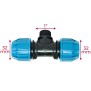 Jason T-Stück 90° PP 32 mm x 1" x 32 mm Klemm x Außengewinde x Klemm 16bar Schwarz/Blau DVGW/KIWA/WRAS/SVGW