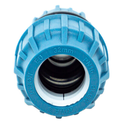 Jason Reduzierkupplung PP 32 mm x 25 mm Klemm 16bar Schwarz/Blau DVGW/KIWA/WRAS/SVGW