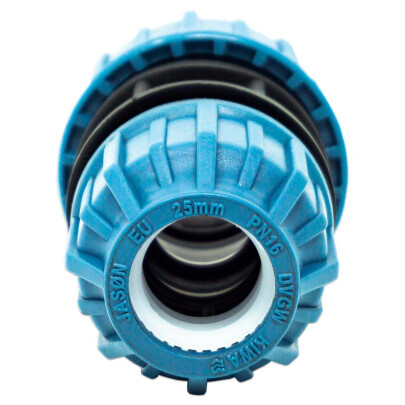 Jason Reduzierkupplung PP 32 mm x 25 mm Klemm 16bar Schwarz/Blau DVGW/KIWA/WRAS/SVGW