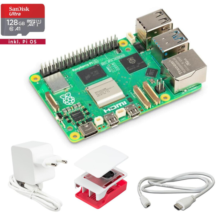 Raspberry Pi 5 8 GB Starter Kit | Gehäuse mit Lüfter und Kühlkörper| 27 Watt Netzteil | HDMI Kabel | 128GB SD Karte