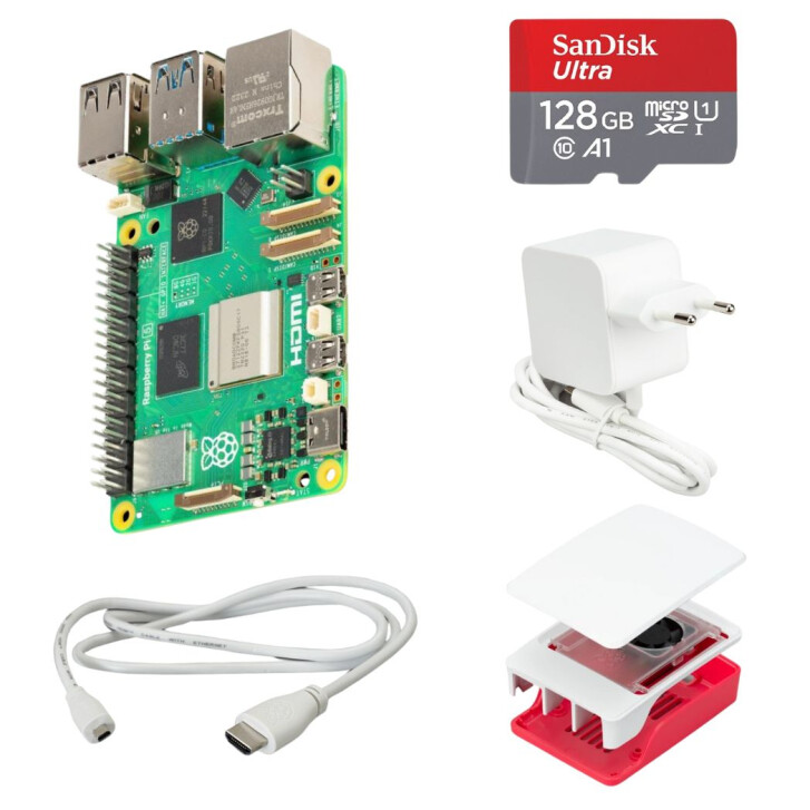 Raspberry Pi5 16 GB RAM Starter Kit | Gehäuse mit Lüfter und Kühlkörper | 27 Watt Netzteil | HDMI Kabel | 128 GB SD Karte